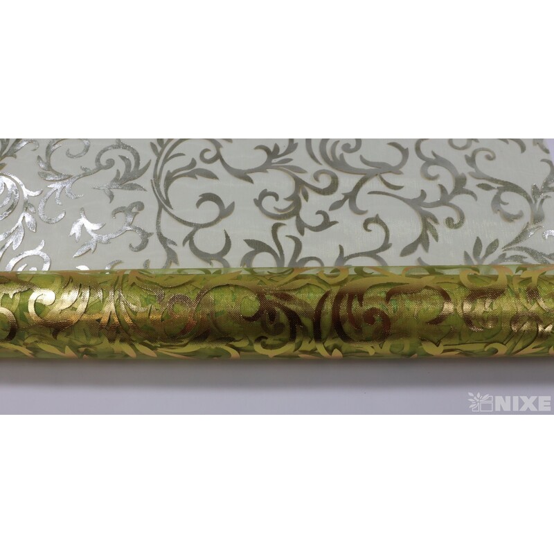 ORGANZA TISK 18 36cmx5yd*ZELENÁ+ZLATÁ