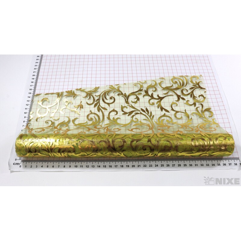 ORGANZA TISK 18 36cmx5yd*ZELENÁ+ZLATÁ