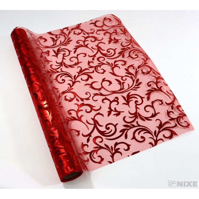 ORGANZA TISK 18 36cmx5yd*ČERVENÁ