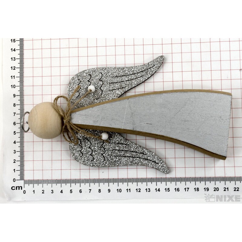 ANDĚL DŘEVO 10x20x2cm*STŘÍBRNÁ