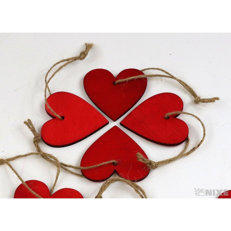 ZÁVĚS SRDCE DŘEVO 5,5cm 10ks*ČERVENÁ