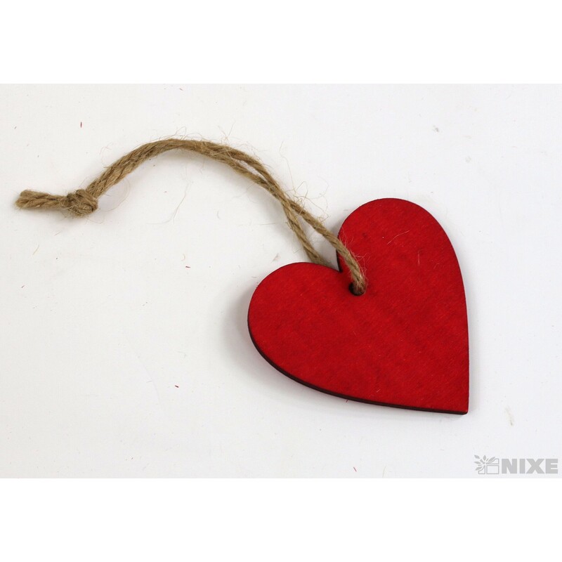 ZÁVĚS SRDCE DŘEVO 5,5cm 10ks*ČERVENÁ