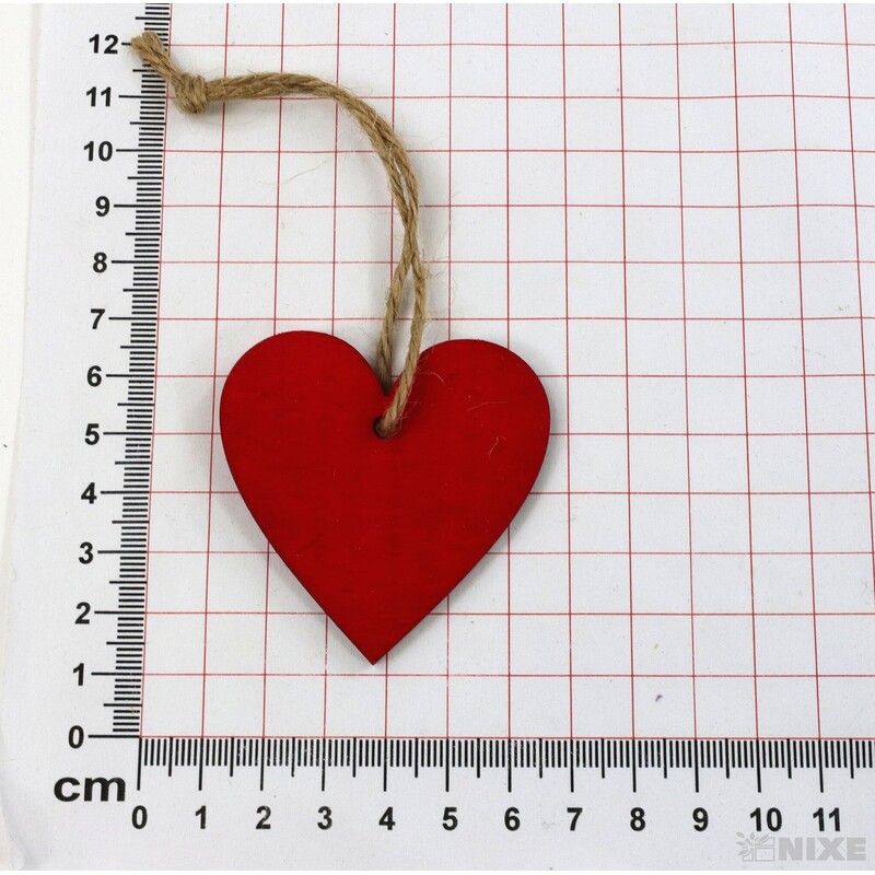 ZÁVĚS SRDCE DŘEVO 5,5cm 10ks*ČERVENÁ