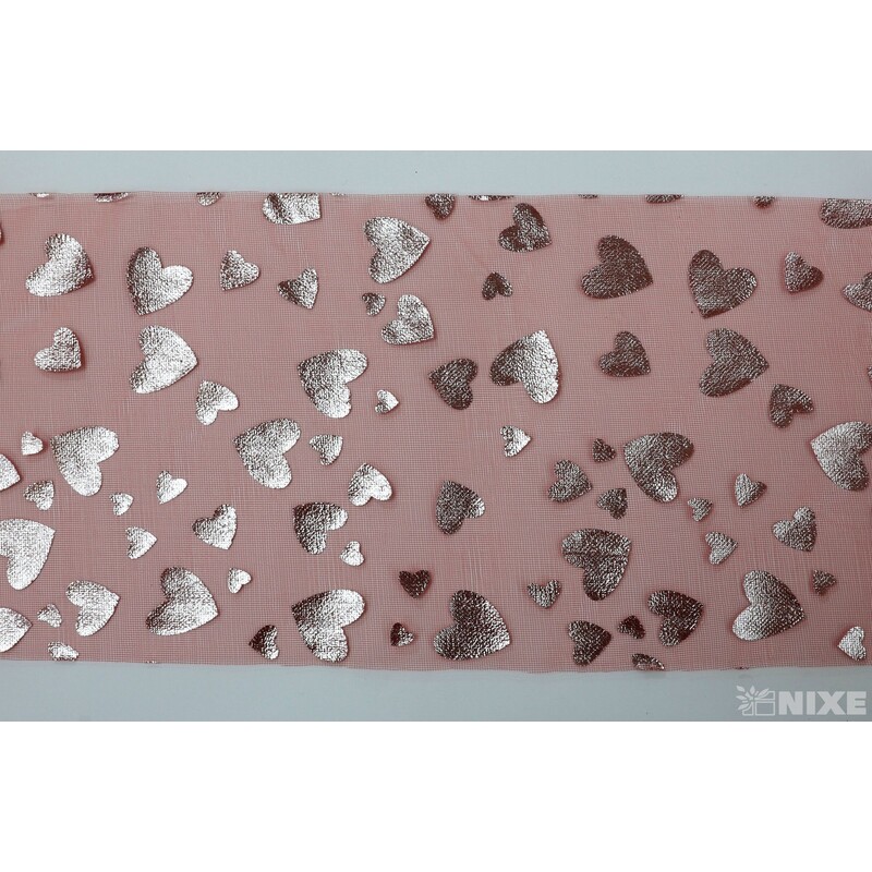 ORGANZA SRDCE TISK 12cmx10yd*ČERVENÁ