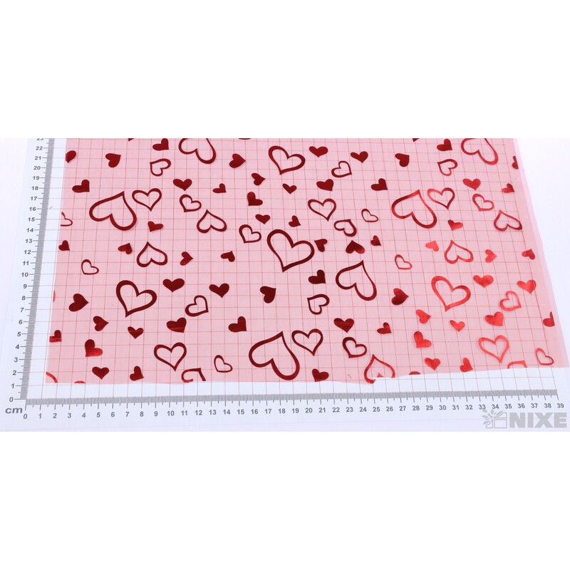 ORGANZA SRDCE TISK 703 39cmx10yd*ČERVENÁ