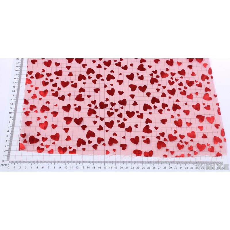 ORGANZA SRDCE TISK 702 39cmx10yd*ČERVENÁ