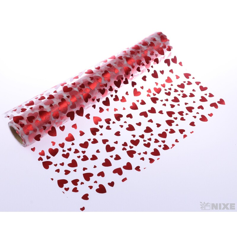 ORGANZA SRDCE TISK 702 39cmx10yd*BÍLÁ