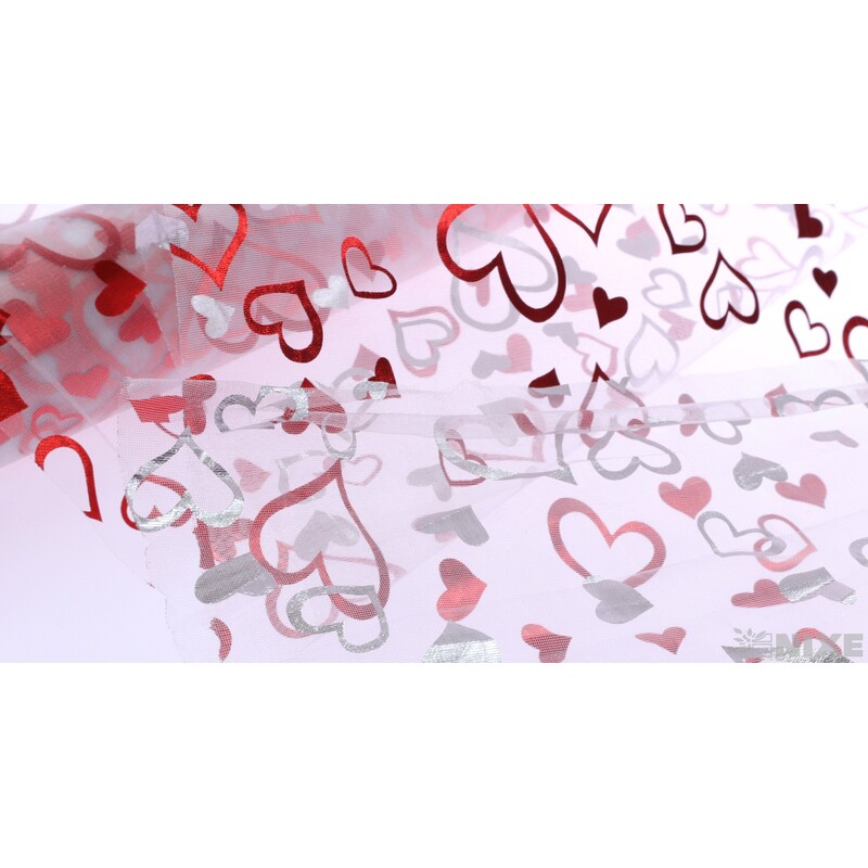 ORGANZA SRDCE TISK 703 39cmx10yd*BÍLÁ