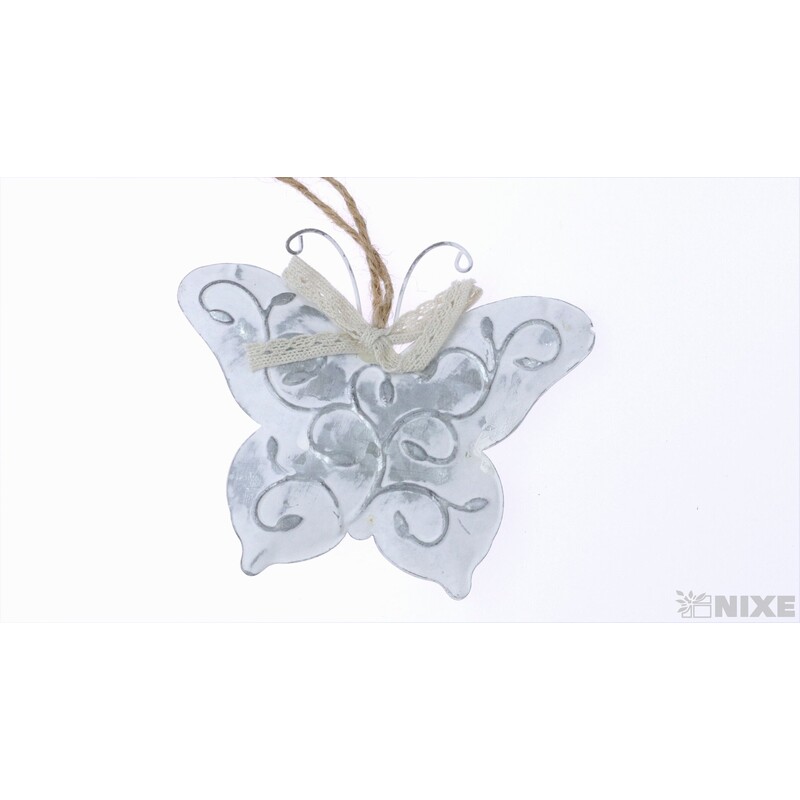 ZÁVĚS MOTÝL PLECH 9x12cm*BÍLÁ