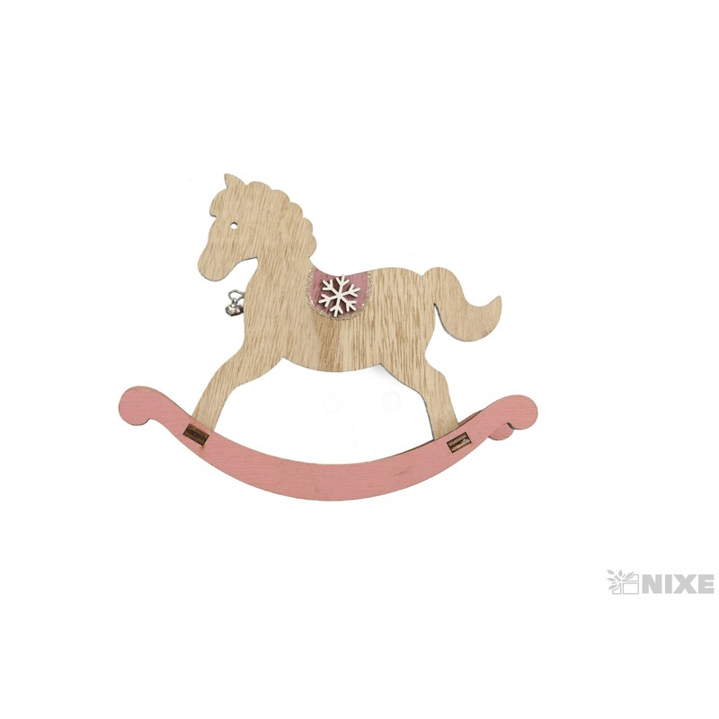 KONÍK DŘEVO 18cm*RŮŽOVÁ