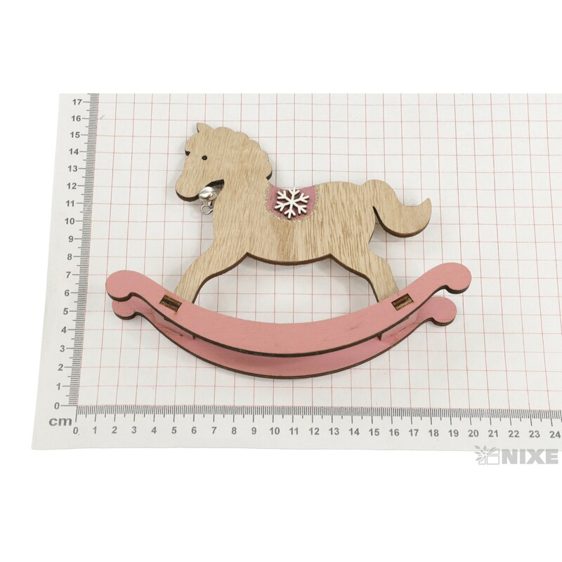 KONÍK DŘEVO 18cm*RŮŽOVÁ