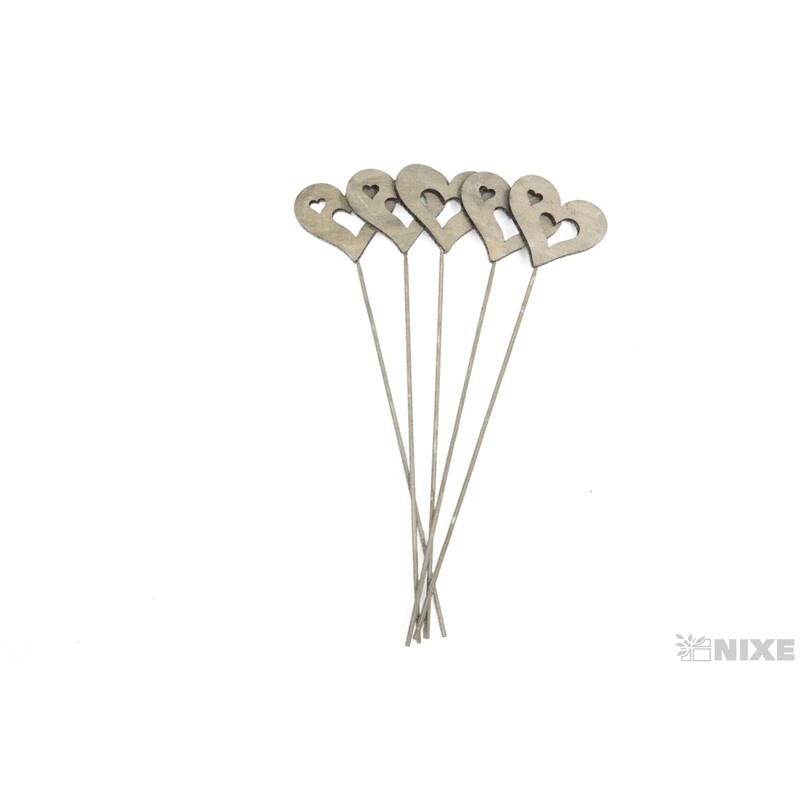 ZÁPICH SRDCE 6x30cm 5ks*ŠEDÁ