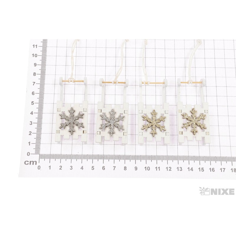 SÁŇKY DŘEVO 6cm 4ks*BÍLÁ