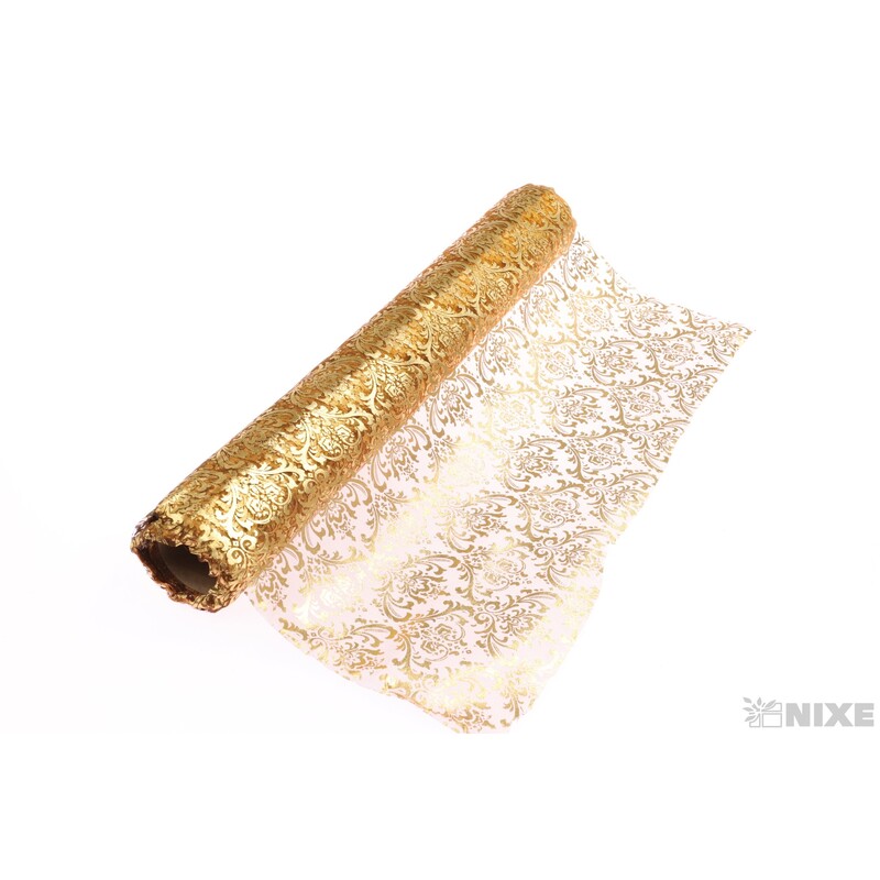 ORGANZA VZOR 698 39cmx10yd*HNĚDÁ+ZLATÁ