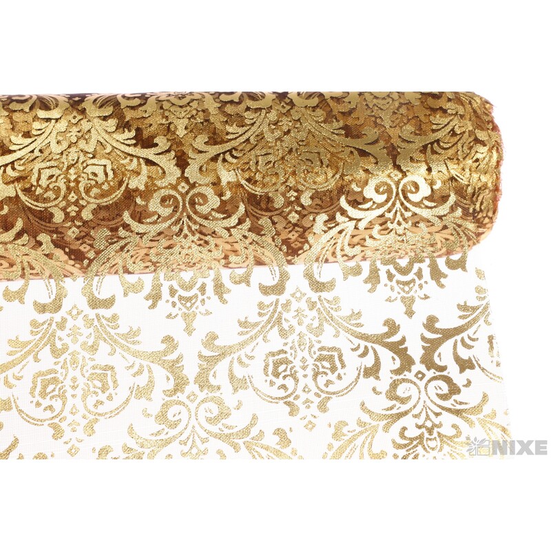 ORGANZA VZOR 698 39cmx10yd*HNĚDÁ+ZLATÁ