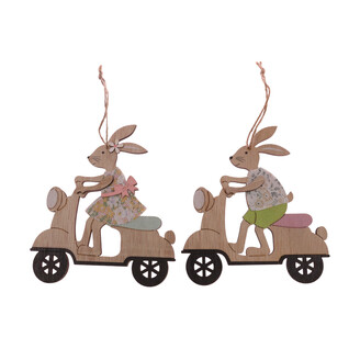 ZÁVĚS ZAJÍC NA MOPEDU 16x18cm*MIX BAREV