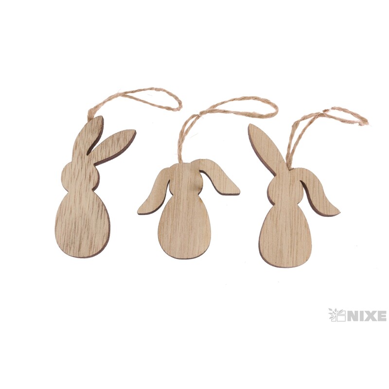 ZÁVĚS ZAJÍC DŘEVO 6cm 12ks*PŘÍRODNÍ