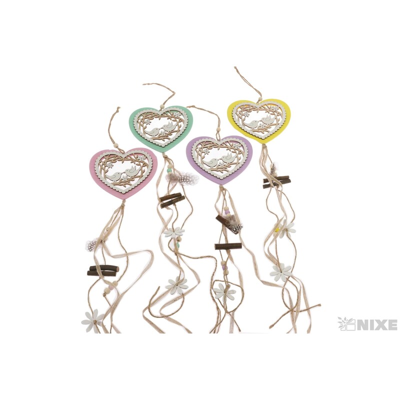 ZÁVĚS SRDCE PTÁČEK 13x50cm*MIX BAREV