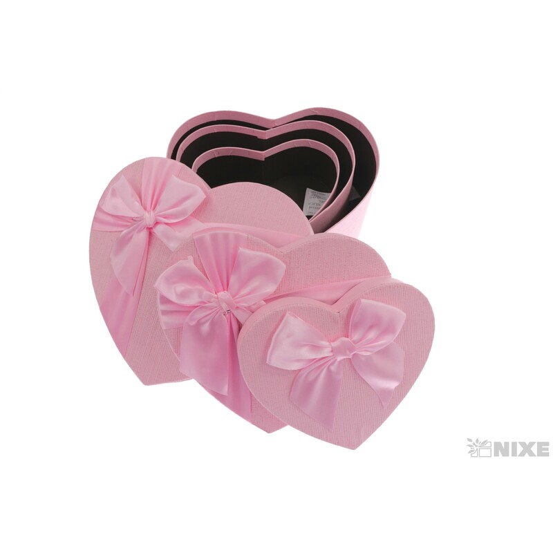 KRABICE SRDCE 21x20x9cm 18x17x7 15x14x6*RŮŽOVÁ