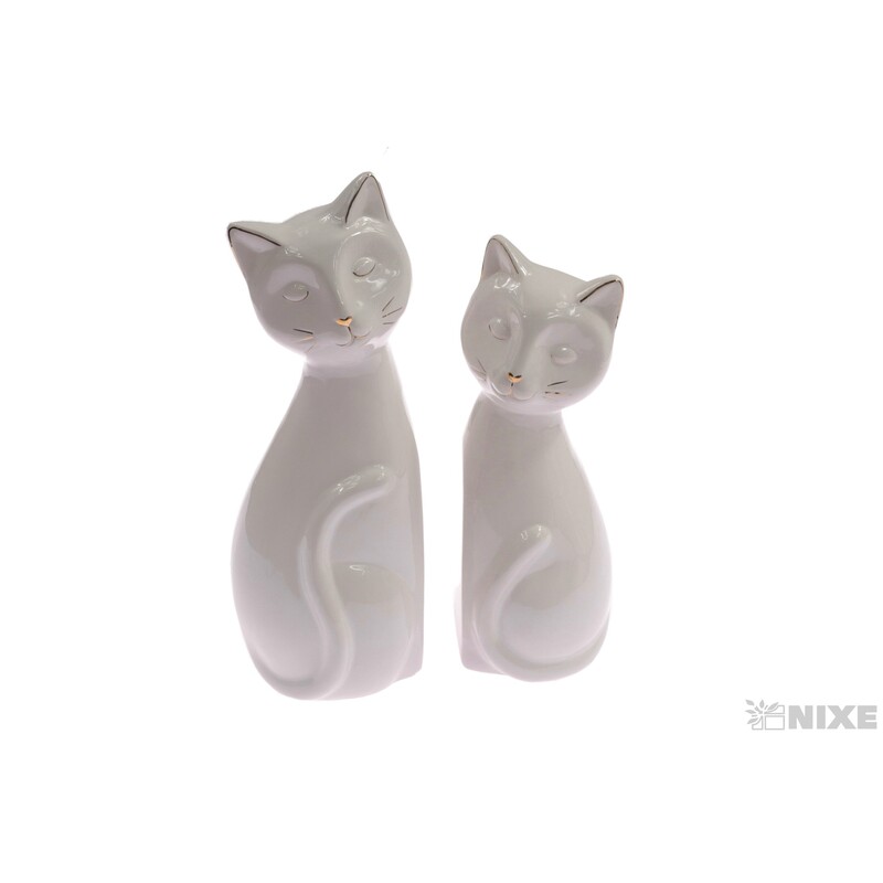 KOČKA KERAMIKA 2ks 28x8cm 24x7cm*BÍLÁ