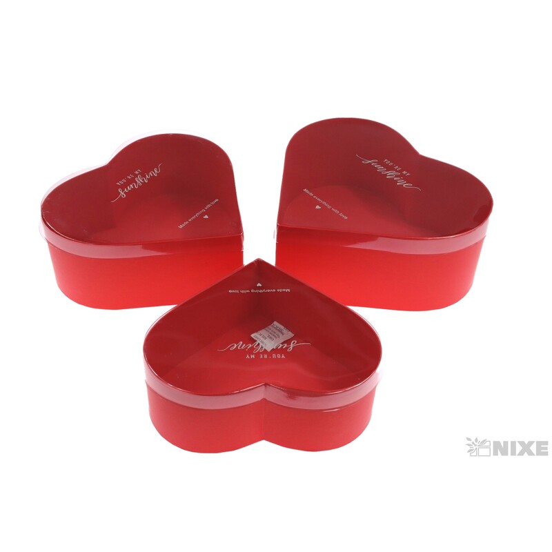 KRABICE SRDCE 3ks 26x11cm 23x10 21x9*ČERVENÁ