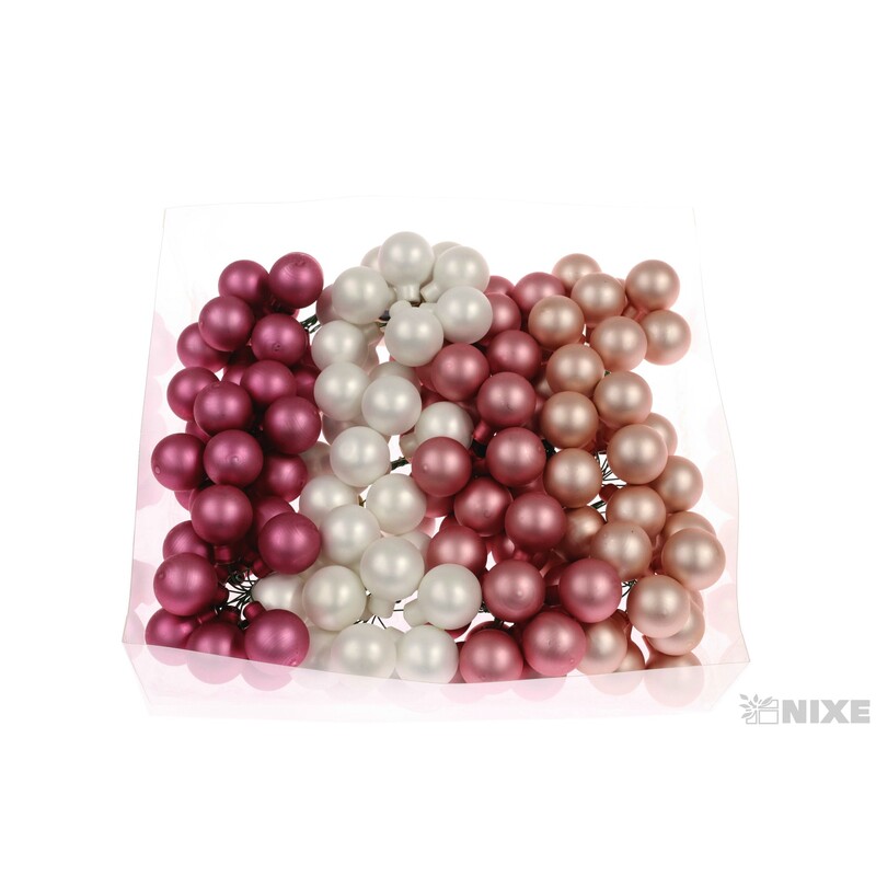 KOULE NA DR. 2,5x10,5cm 144ks MAT*RŮŽOVÁ+BÍLÁ