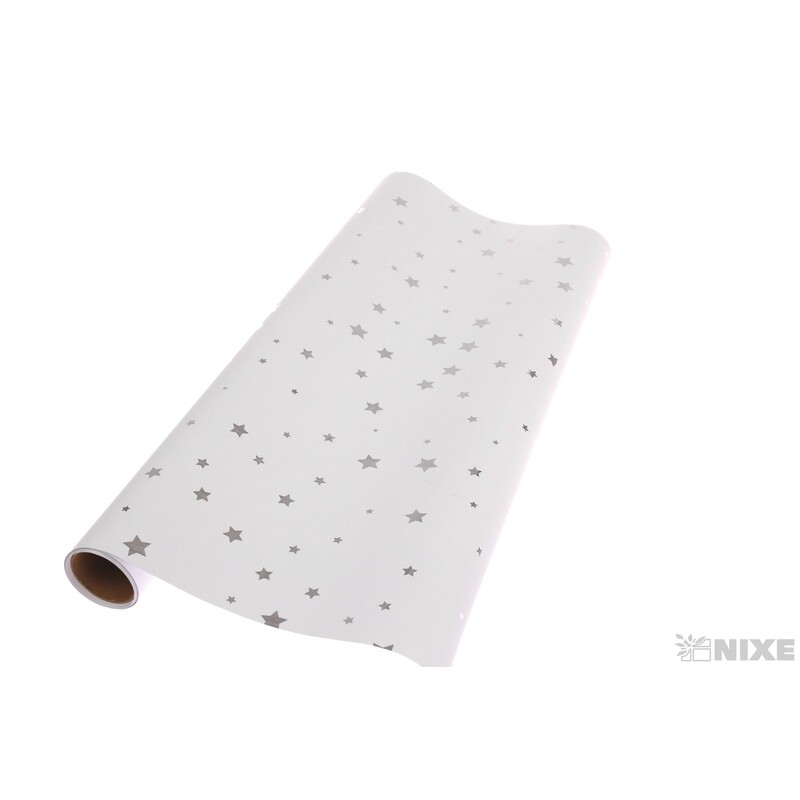 ROLE PLAST HVĚZDA 50cmx10yd*BÍLÁ+STŘÍBRNÁ