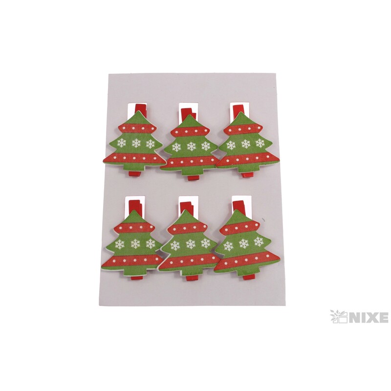 VÁNOCE NA KOLÍČKU 3x5cm 6ks*MIX BAREV