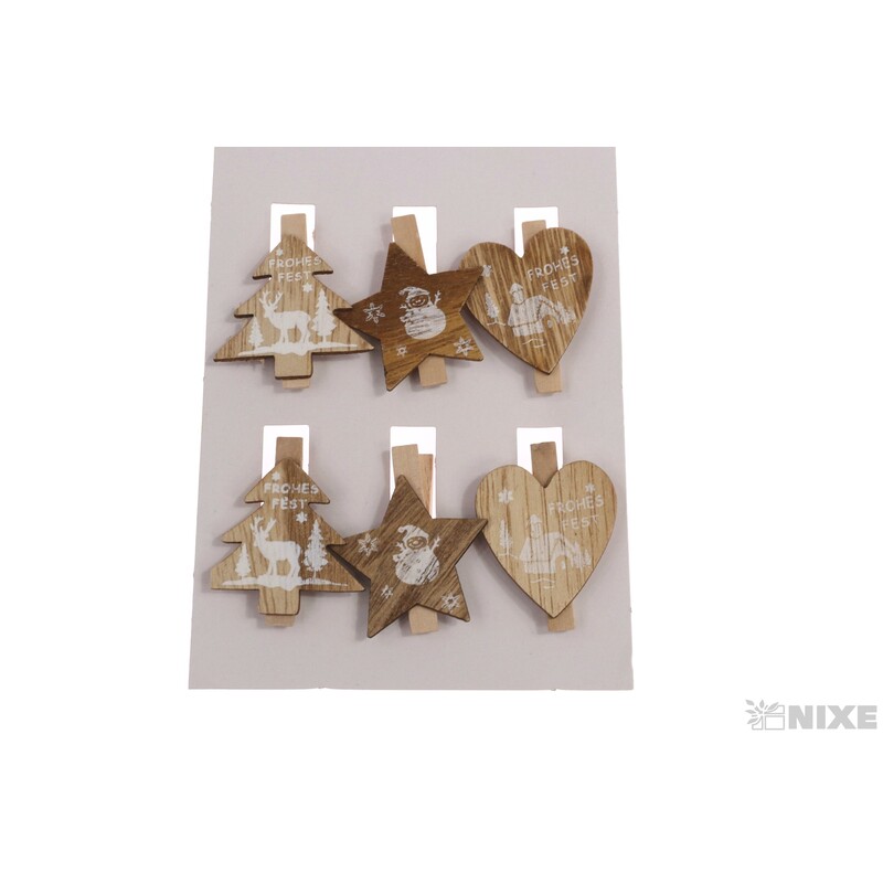 VÁNOCE NA KOLÍČKU 3x5cm 6ks*MIX BAREV