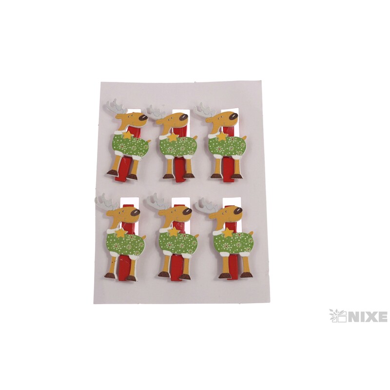 VÁNOCE NA KOLÍČKU 3x5cm 6ks*MIX BAREV