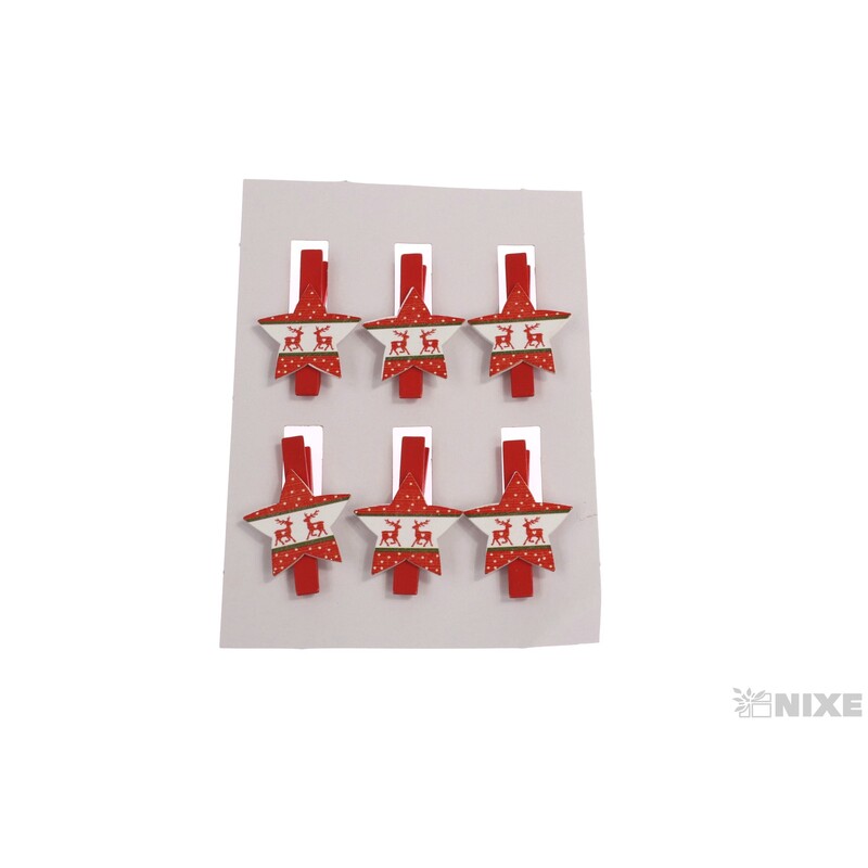 VÁNOCE NA KOLÍČKU 3x5cm 6ks*MIX BAREV