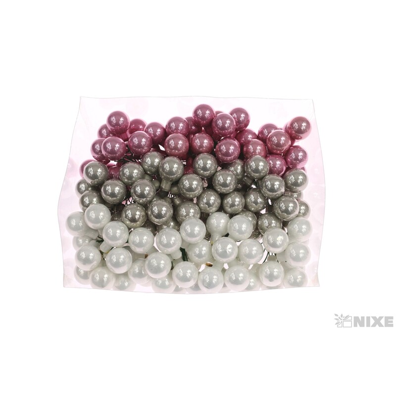 KOULE NA DR. 2x10,5cm 144ks MIX*RŮŽOVÁ+ŠEDÁ+BÍLÁ