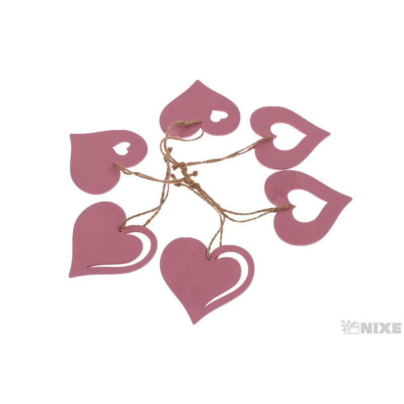 ZÁVĚS D SRDCE 7cm 6ks*RŮŽOVÁ