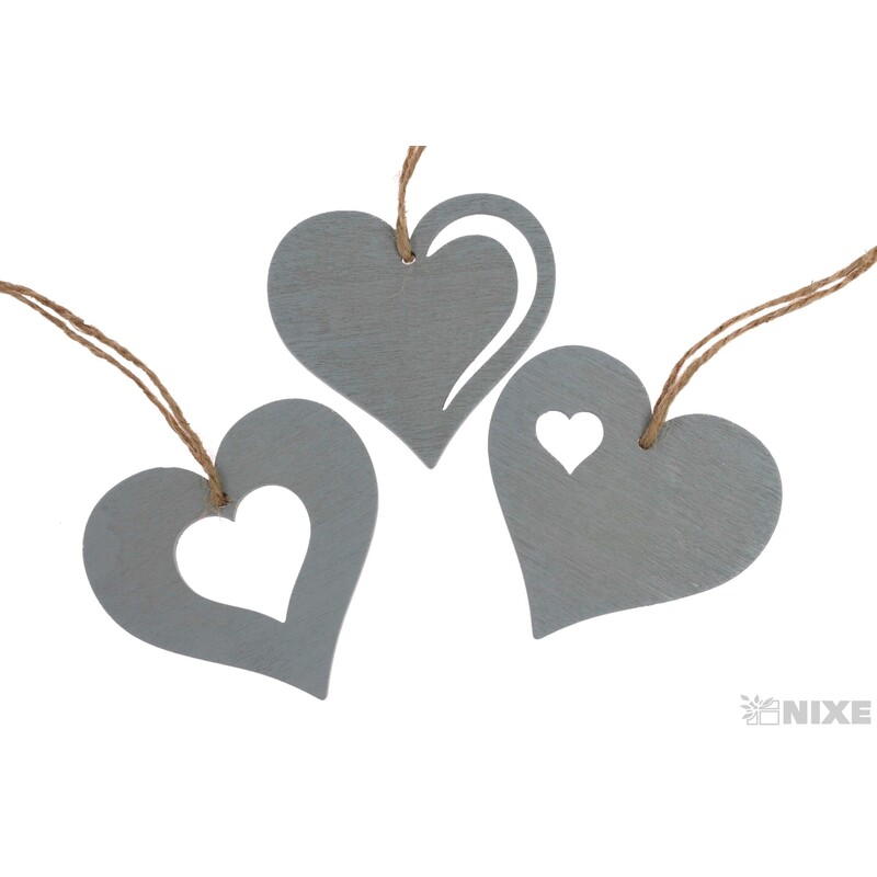 ZÁVĚS D SRDCE 7cm 6ks*ŠEDÁ