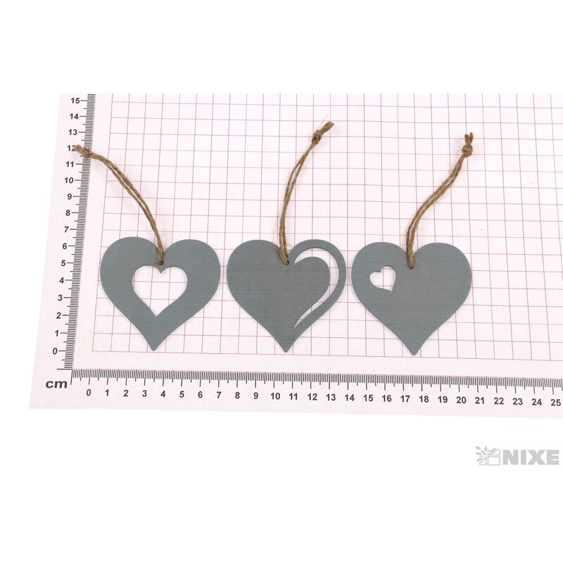 ZÁVĚS D SRDCE 7cm 6ks*ŠEDÁ