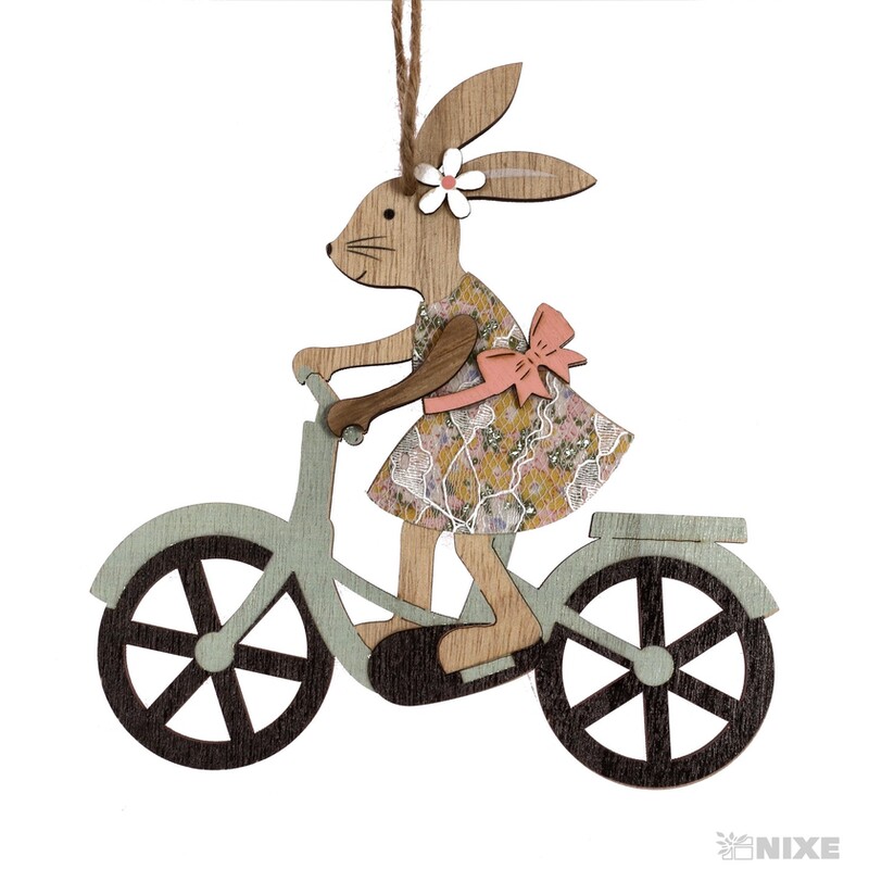 ZÁVĚS ZAJÍC NA KOLE 17x18cm*MIX BAREV