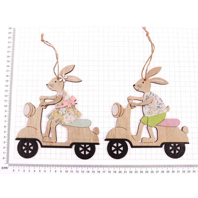 ZÁVĚS ZAJÍC NA MOPEDU 16x18cm*MIX BAREV