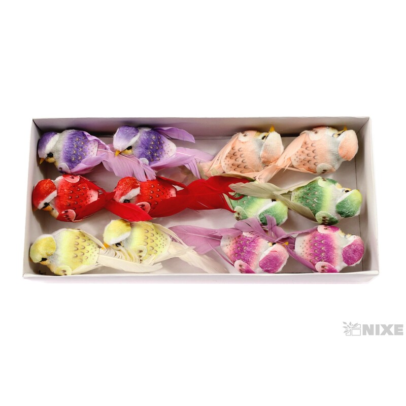 PTÁČEK KLIPS 10cm 12ks*MIX BAREV