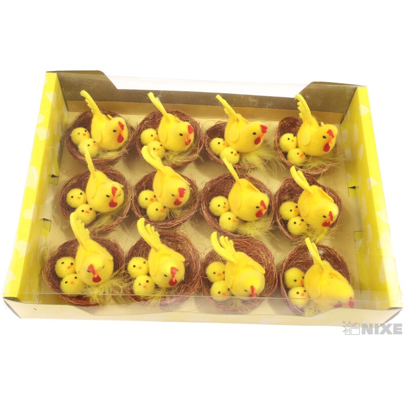 KUŘÁTKA HNÍZDO 6cm 12ks*ŽLUTÁ