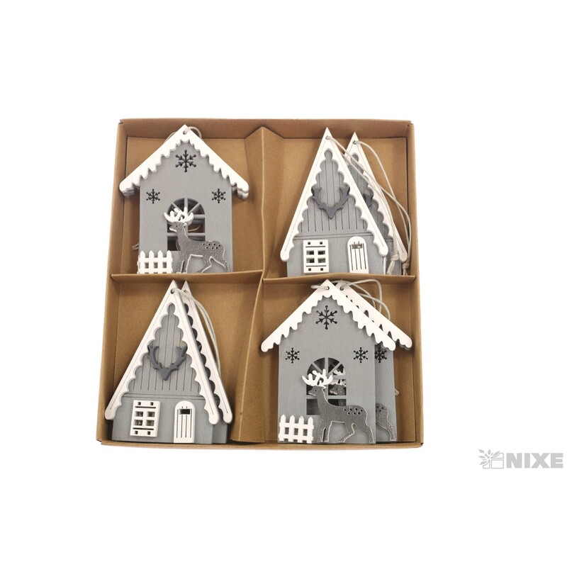 ZÁVĚS DOMEČEK 8ks 7,5cm*ŠEDÁ V+