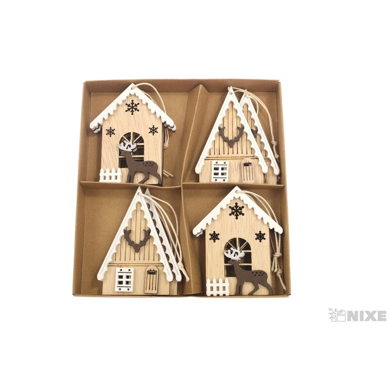 ZÁVĚS DOMEČEK 8ks 7,5cm*PŘÍRODNÍ V+