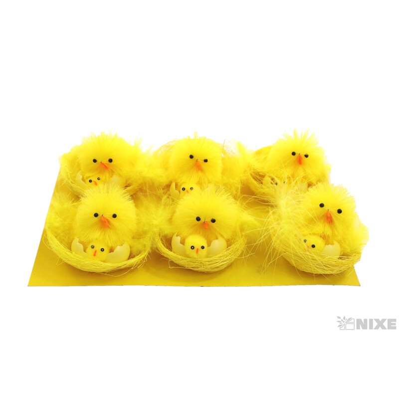 KUŘÁTKA HNÍZDO 6cm 6ks*ŽLUTÁ