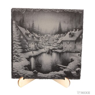 OBRAZ BŘIDLICE VÁNOČNÍ VESNICE 20x20cm+STOJAN