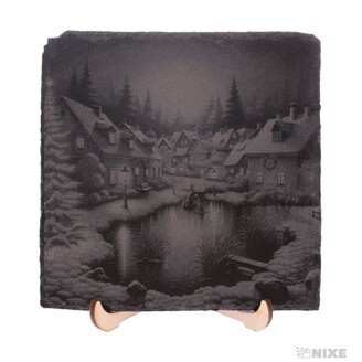 OBRAZ BŘIDLICE VÁNOČNÍ VESNICE 13x13cm+STOJAN