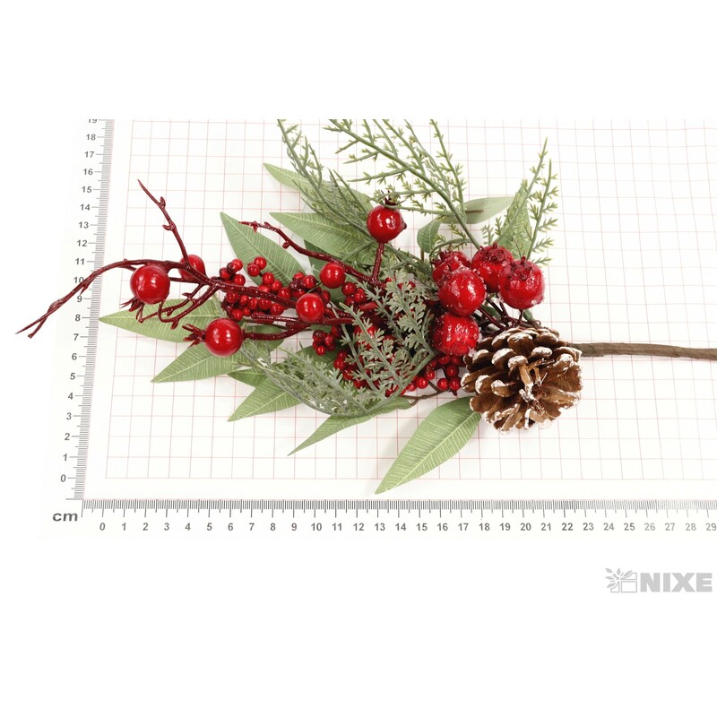 VĚTVIČKA VÁNOCE 43cm*ZELENÁ+ČERVENÁ