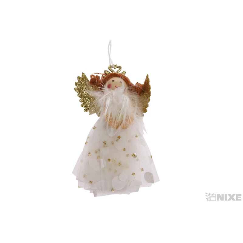 ZÁVĚS VÁNOCE ANDĚL 18cm*BÍLÁ+ZLATÁ