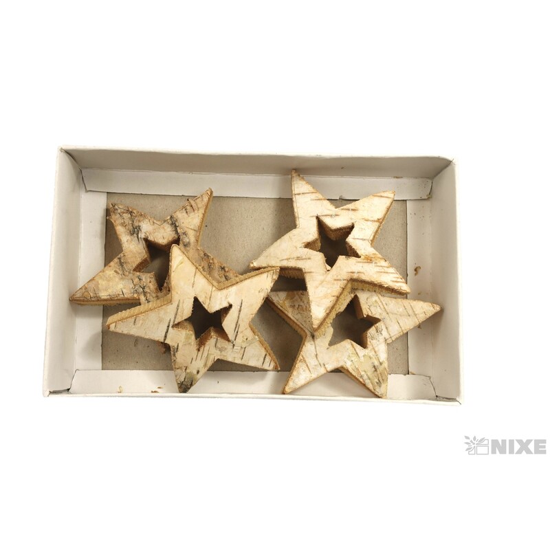HVĚZDA DŘEVO 8cm 4ks*BÍLÁ