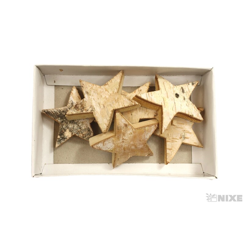 HVĚZDA DŘEVO 7cm 6ks*BÍLÁ