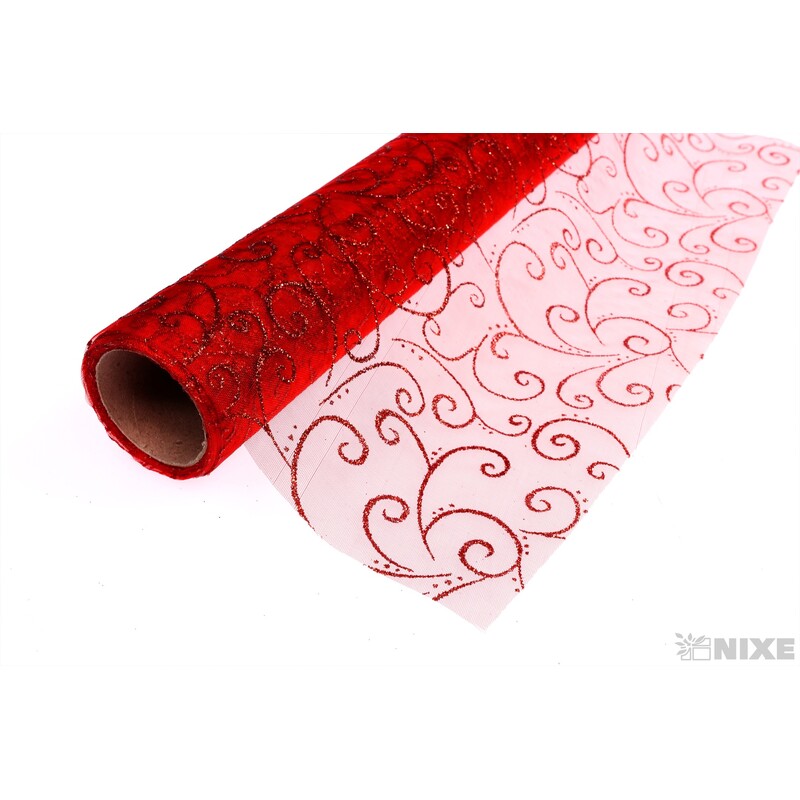 ORGANZA GLITR 35 36cmx5yd*ČERVENÁ