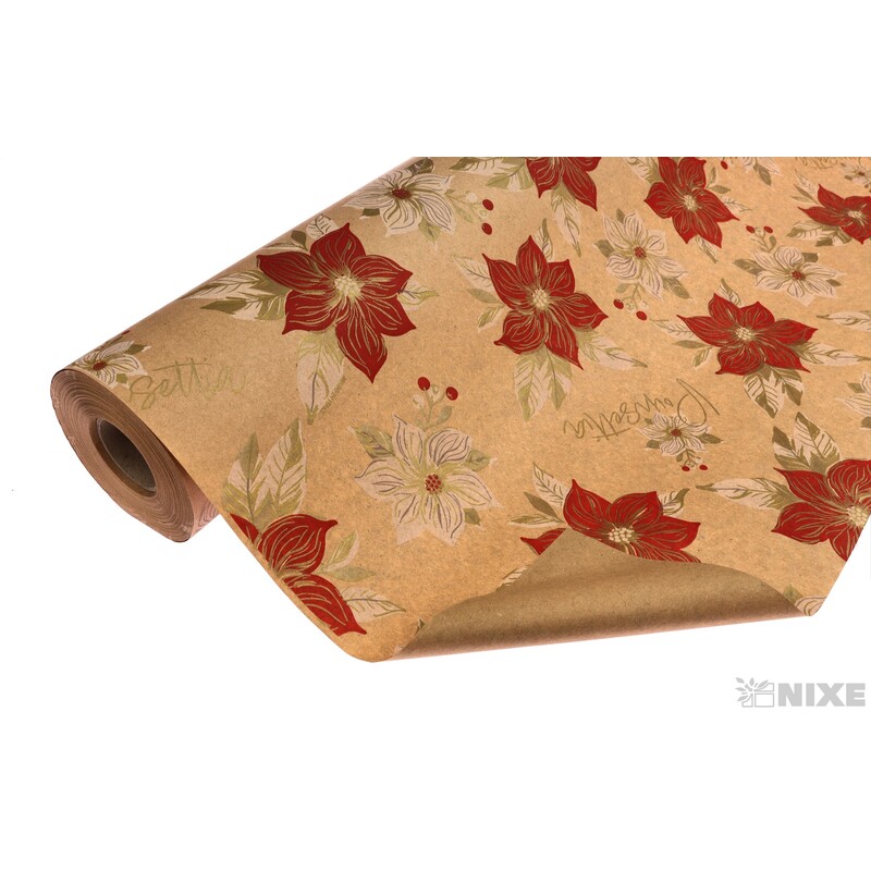 ROLE PAPÍR POINSETTIA 70cmx50m*PŘÍRODNÍ+ČERVENÁ